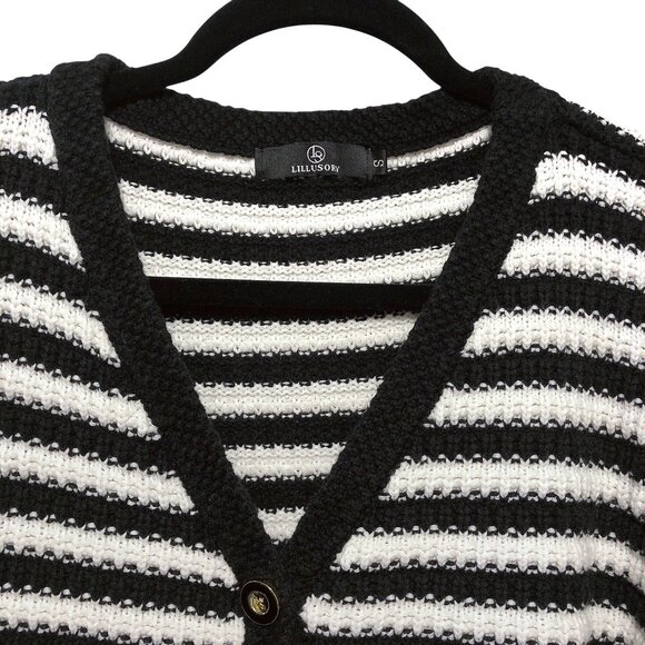 Lillusory White Black Striped V-neck Long Sleeve Sweater Top S - Picture 4 of 7